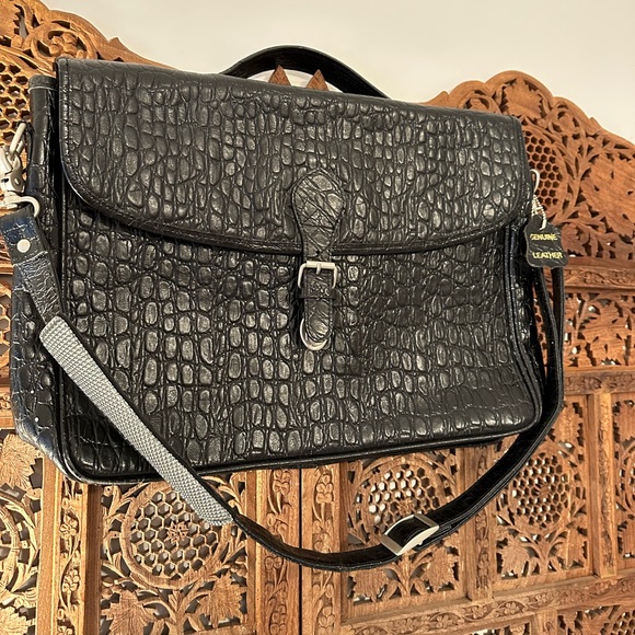 Leather Crocodile Work Briefcase Satchel Shoulder Bag Laptop Bag - Picture 2 of 8